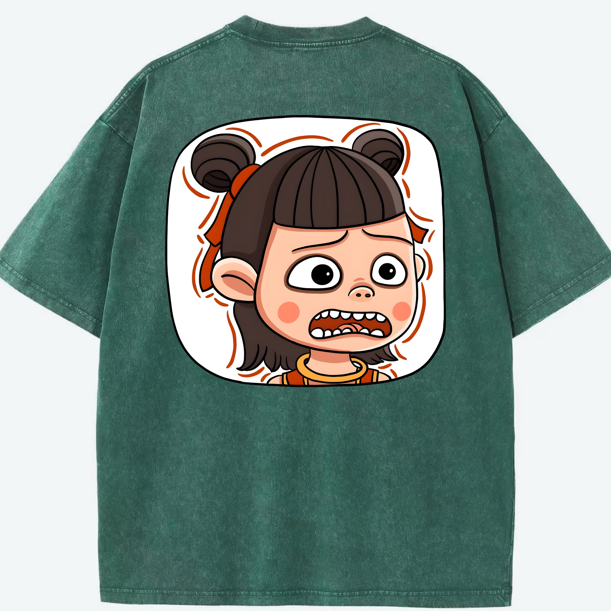 （画像用） Ne Zha 2 ナタ 魔童の大暴れ 綿100% ヴィンテージ風 半袖Tシャツ（背面プリント）